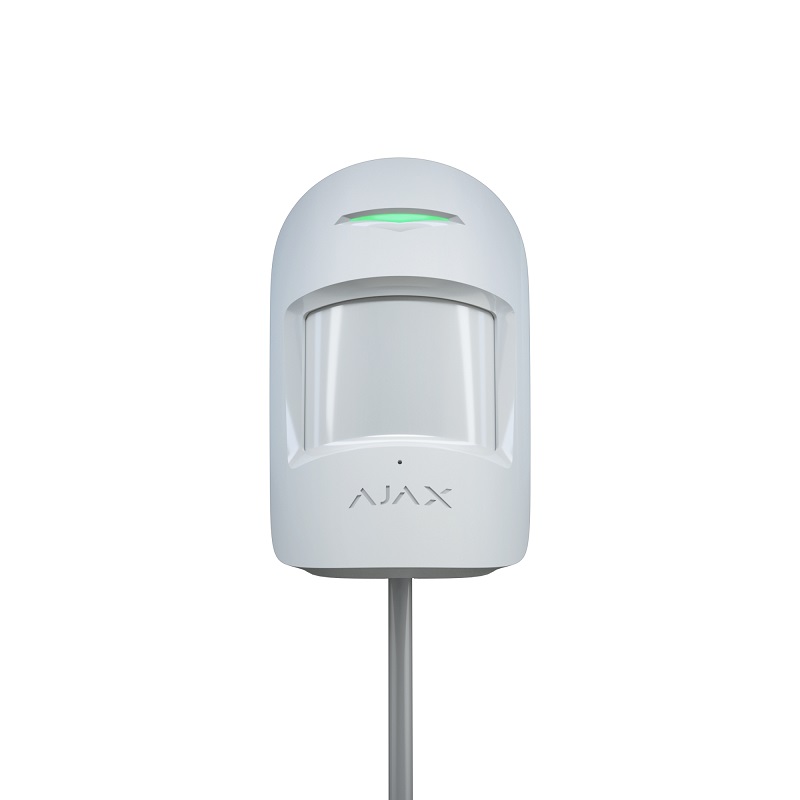 Detector cu fir PIR și Geam Spart Ajax CombiProtect Fibra Alb