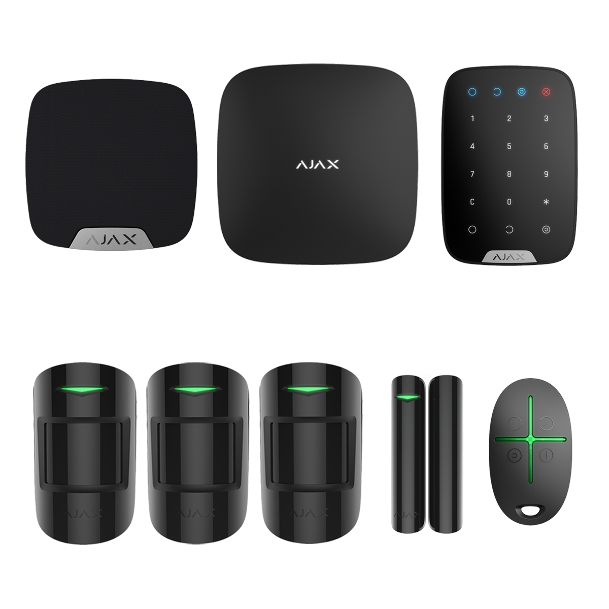 Kit AJAX Negru - 4 zone + sirenă de interior și tastatură